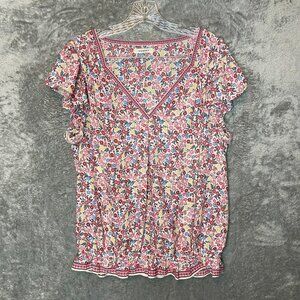 Women Colorful Girly Bloomcore Ditzy Floral Chiffon Flutter Sleeve Top XL*